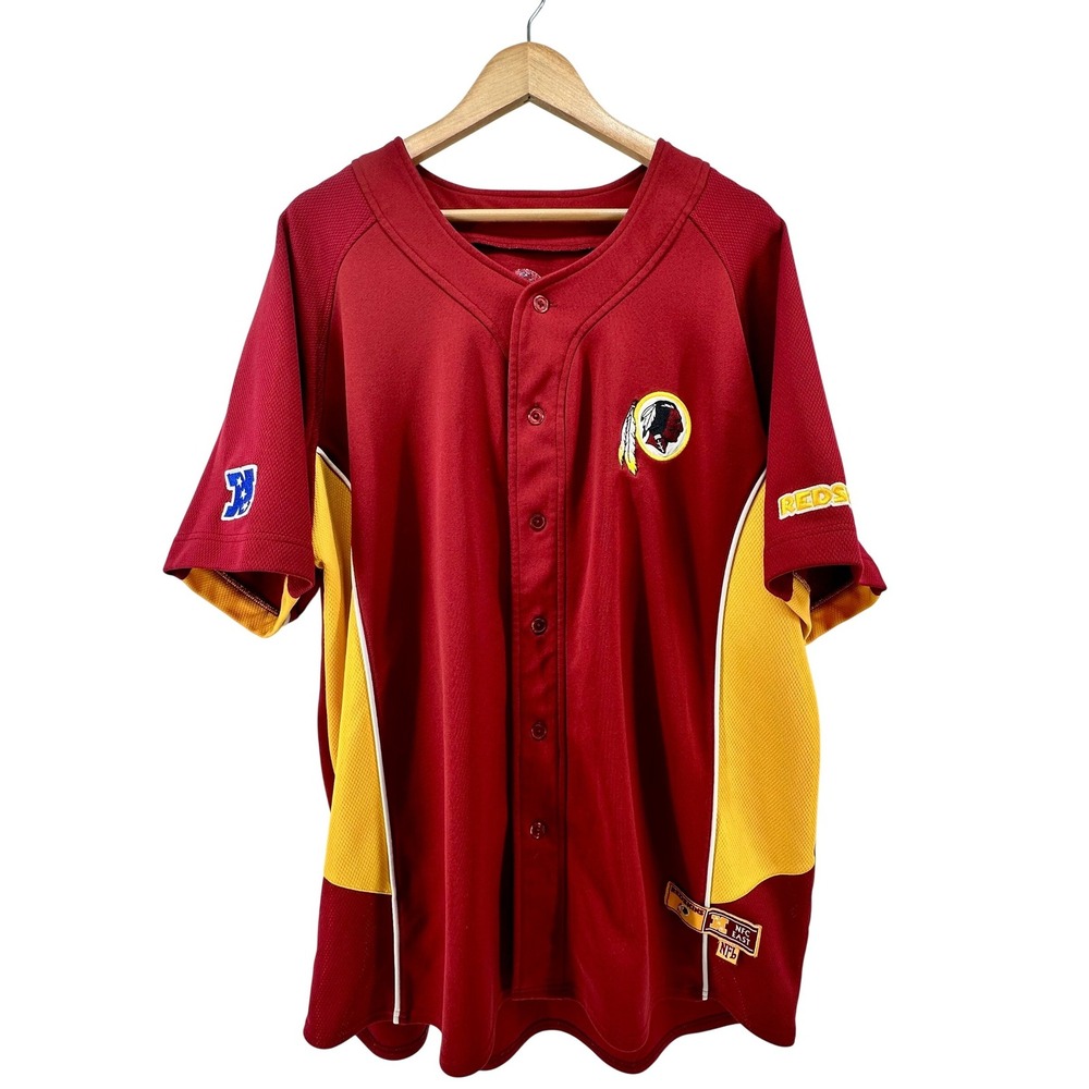 Vintage Washington Redskins NFL Baseball Jersey Mens XL Burgundy Gold Button Up